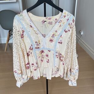 Free People Floral Lace Blouse - Cream and Purple